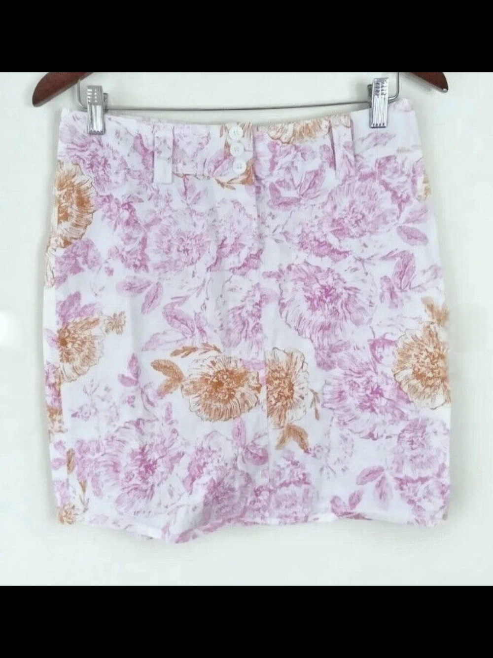 Dressbarn White Mini Skirt SZ 10 with Pink and Orange Floral Print - Picture 2 of 9